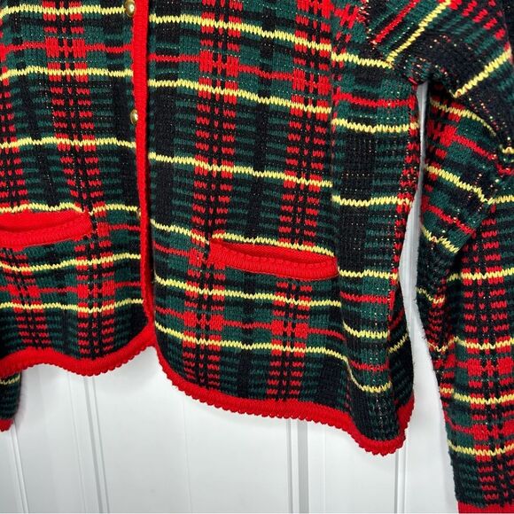 Vintage Plaid Button Up Sweater Cardigan Lady Jacket XL Knit Christmas Tartan - Picture 4 of 4
